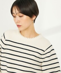 ◇【WEB限定】《手洗い可能》パール付き片畦プルオーバーニット