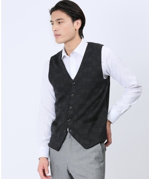 Alexander Julian（アレキサンダージュリアン）の「アレキサンダージュリアン ウォッシャブル ウール混グレンチェック ニットジレ（ベスト・メンズ・グレー系その他2/ブラウン/ネイビー・MEDIUM/X-LARGE/LARGE）」の2枚目の写真
