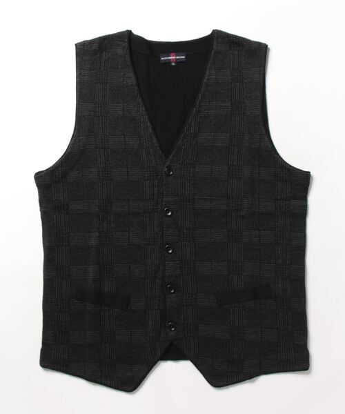 Alexander Julian（アレキサンダージュリアン）の「アレキサンダージュリアン ウォッシャブル ウール混グレンチェック ニットジレ（ベスト・メンズ・グレー系その他2/ブラウン/ネイビー・MEDIUM/X-LARGE/LARGE）」の5枚目の写真
