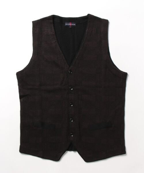 Alexander Julian（アレキサンダージュリアン）の「アレキサンダージュリアン ウォッシャブル ウール混グレンチェック ニットジレ（ベスト・メンズ・グレー系その他2/ブラウン/ネイビー・MEDIUM/X-LARGE/LARGE）」の6枚目の写真