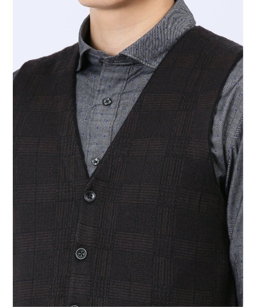 Alexander Julian（アレキサンダージュリアン）の「アレキサンダージュリアン ウォッシャブル ウール混グレンチェック ニットジレ（ベスト・メンズ・グレー系その他2/ブラウン/ネイビー・MEDIUM/X-LARGE/LARGE）」の10枚目の写真