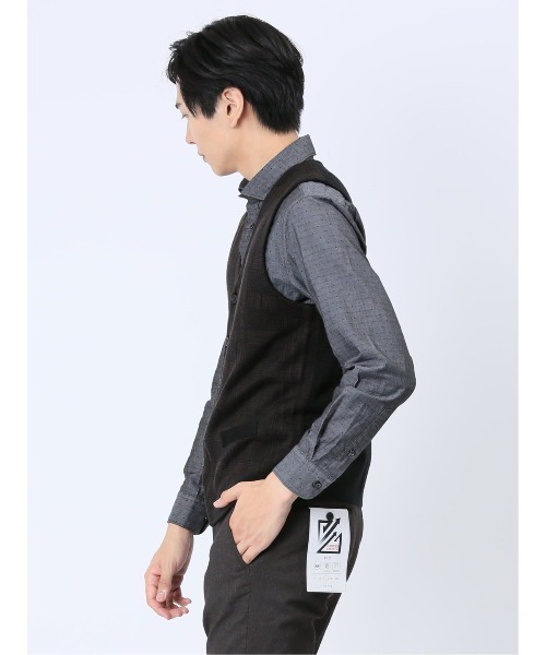 Alexander Julian（アレキサンダージュリアン）の「アレキサンダージュリアン ウォッシャブル ウール混グレンチェック ニットジレ（ベスト・メンズ・グレー系その他2/ブラウン/ネイビー・MEDIUM/X-LARGE/LARGE）」の13枚目の写真