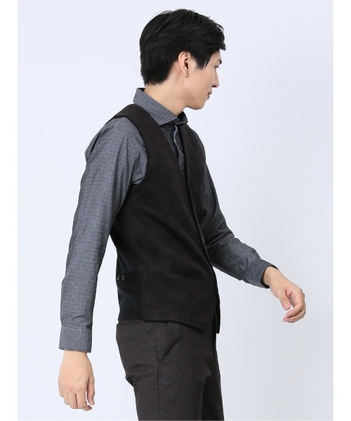 Alexander Julian（アレキサンダージュリアン）の「アレキサンダージュリアン ウォッシャブル ウール混グレンチェック ニットジレ（ベスト・メンズ・グレー系その他2/ブラウン/ネイビー・MEDIUM/X-LARGE/LARGE）」の15枚目の写真