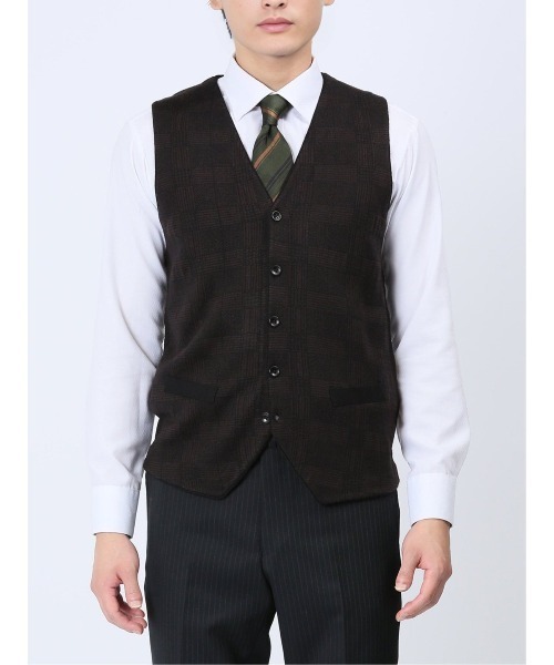 Alexander Julian（アレキサンダージュリアン）の「アレキサンダージュリアン ウォッシャブル ウール混グレンチェック ニットジレ（ベスト・メンズ・グレー系その他2/ブラウン/ネイビー・MEDIUM/X-LARGE/LARGE）」の20枚目の写真