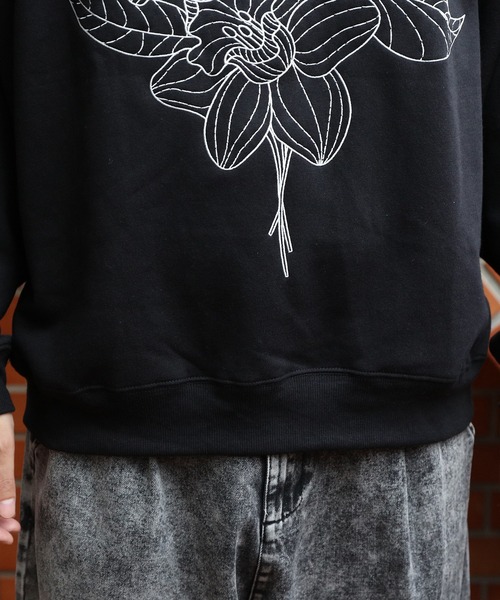 8(eight)(エイト)の「フラワー 刺繍 裏起毛 トレーナー 花(スウェット・メンズ・ブラック/アッシュグレー/オフホワイト・MEDIUM/LARGE)」の9枚目の写真