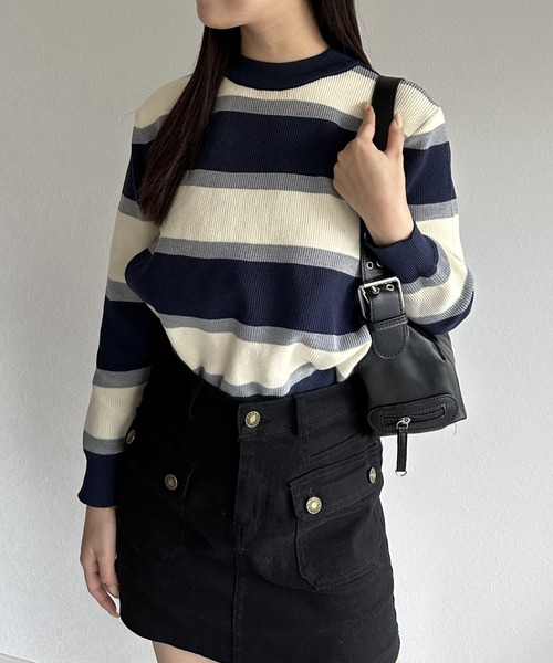 Silly(シリー)の「マルチボーダー ニットトップス(ニット/セーター・レディース・ブラック/ブルー・FREE)」の21枚目の写真