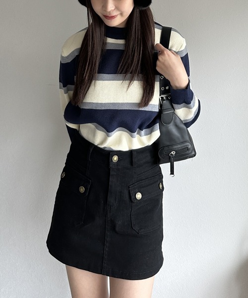 Silly(シリー)の「マルチボーダー ニットトップス(ニット/セーター・レディース・ブラック/ブルー・FREE)」の22枚目の写真
