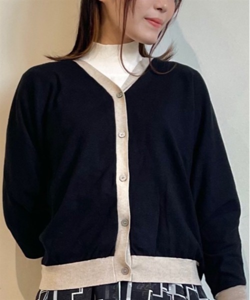 axes femme(アクシーズファム)の「配色ドルマンニットカーデ(カーディガン/ボレロ・レディース・キナリ/ブラック/グリーン・FREE)」の2枚目の写真