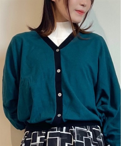 axes femme(アクシーズファム)の「配色ドルマンニットカーデ(カーディガン/ボレロ・レディース・キナリ/ブラック/グリーン・FREE)」の4枚目の写真