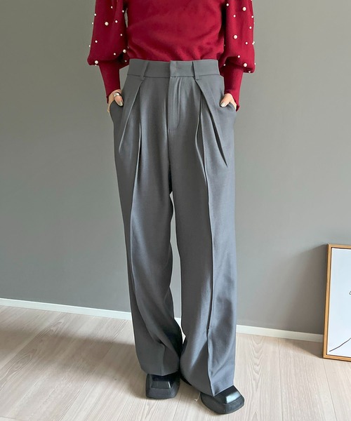 Jewelobe（ジュエローブ）の「タックワイドルーズスラックス（スラックス・レディース・グレー/ブラック/ブラウン・S/M/L）」の2枚目の写真