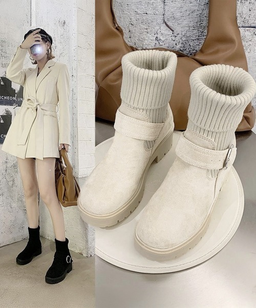 Miniministore(ミニミニストア)の「ソックス風 ショートブーツ レディース(ブーツ・レディース・ベージュ/ブラック/ライトブラウン・25.0cm/24.0cm/24.5cm/23.0cm/23.5cm/22.5cm)」の9枚目の写真