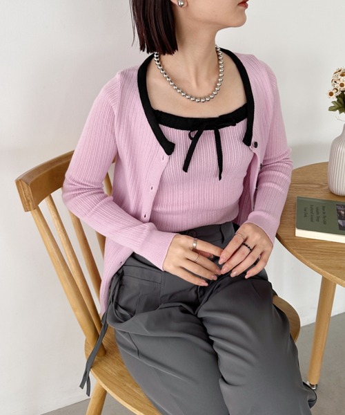 セール】【2点SET】リボンキャミカーディガンアンサンブル