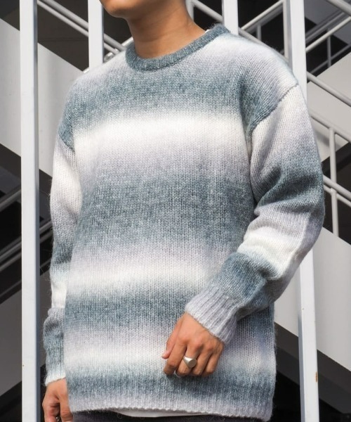 Right-on(ライトオン)の「グラデーションニットレイヤード(ニット/セーター・メンズ・グリーン/ベージュ/ダークグレー・M/L/XL)」の2枚目の写真