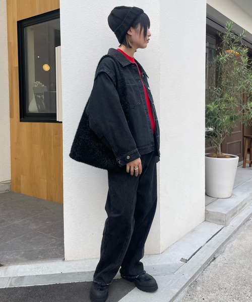 VICKY（ビッキー）の「【KOREAN ITEM】耳当てリブニット帽（ニットキャップ/ビーニー・レディース・ブラック/オフホワイト/レッド・M）」の10枚目の写真