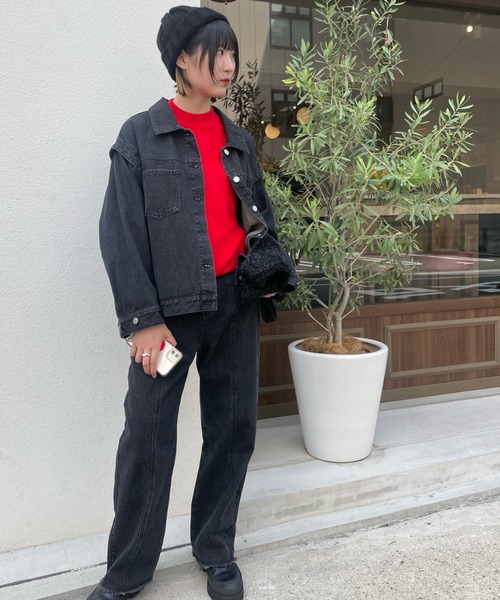 VICKY（ビッキー）の「【KOREAN ITEM】耳当てリブニット帽（ニットキャップ/ビーニー・レディース・ブラック/オフホワイト/レッド・M）」の12枚目の写真