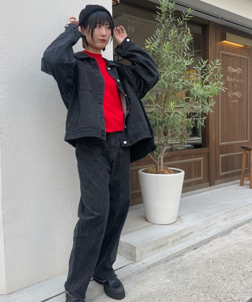 VICKY（ビッキー）の「【KOREAN ITEM】耳当てリブニット帽（ニットキャップ/ビーニー・レディース・ブラック/オフホワイト/レッド・M）」の13枚目の写真