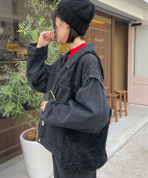 VICKY（ビッキー）の「【KOREAN ITEM】耳当てリブニット帽（ニットキャップ/ビーニー・レディース・ブラック/オフホワイト/レッド・M）」の14枚目の写真