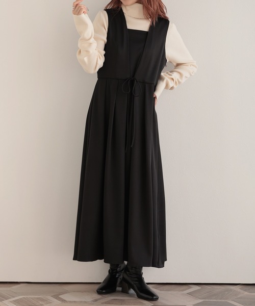 セール】リボン付フロントタックジャンパースカート（スカート