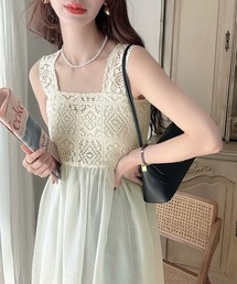 Meiru | クロシェビスチェシアーワンピース（シワ加工シアー生地)(ワンピース)