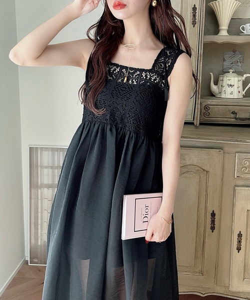 クロシェビスチェシアーワンピース（シワ加工シアー生地)