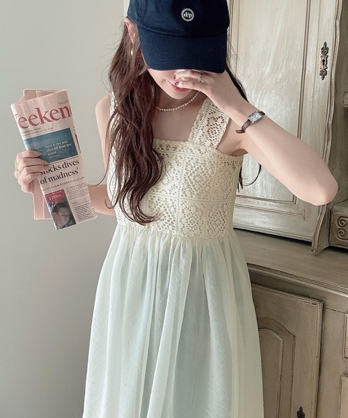 クロシェビスチェシアーワンピース（シワ加工シアー生地)