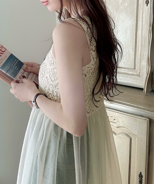 クロシェビスチェシアーワンピース（シワ加工シアー生地)