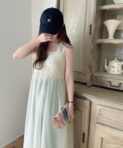 クロシェビスチェシアーワンピース（シワ加工シアー生地)