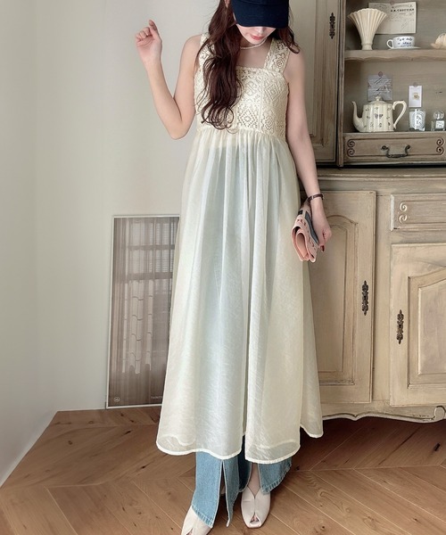 クロシェビスチェシアーワンピース（シワ加工シアー生地)