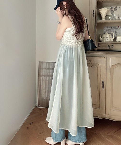 クロシェビスチェシアーワンピース（シワ加工シアー生地)