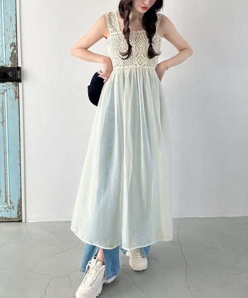 クロシェビスチェシアーワンピース（シワ加工シアー生地)