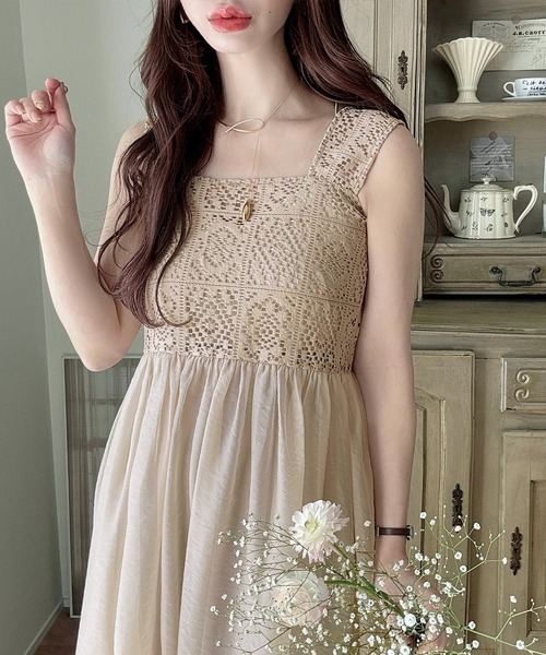 クロシェビスチェシアーワンピース（シワ加工シアー生地)