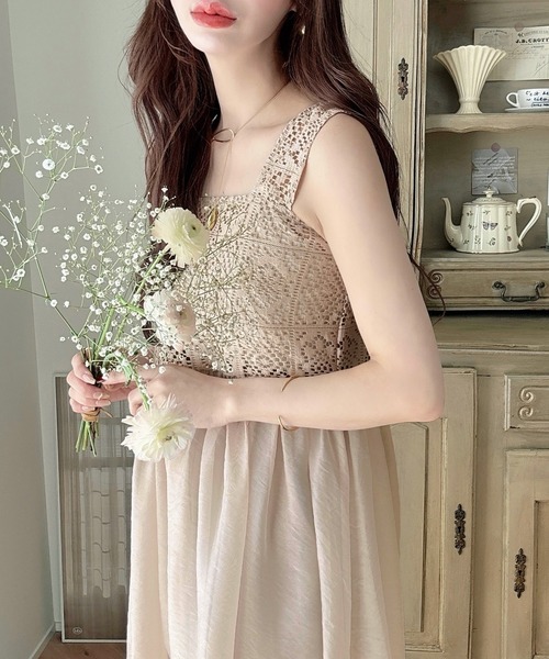 クロシェビスチェシアーワンピース（シワ加工シアー生地)