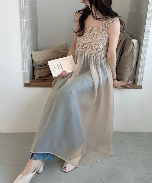 Meiru(メイル)の「クロシェビスチェシアーワンピース(シワ加工シアー生地)(ワンピース・レディース・ライトベージュ/アイボリー/ブラック・LARGE/MEDIUM/SMALL)」の17枚目の写真