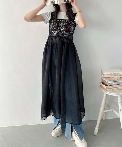 セール】クロシェビスチェシアーワンピース（シワ加工シアー生地