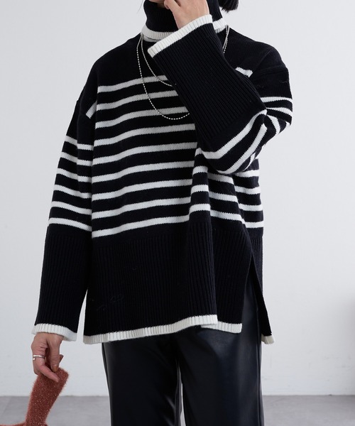 SHENERY（シーナリー）の「タートルネックボーダーニット（ニット/セーター・レディース・ブラック/オフホワイト・FREE）」の5枚目の写真