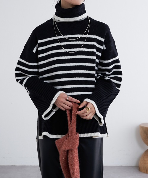 SHENERY（シーナリー）の「タートルネックボーダーニット（ニット/セーター・レディース・ブラック/オフホワイト・FREE）」の7枚目の写真