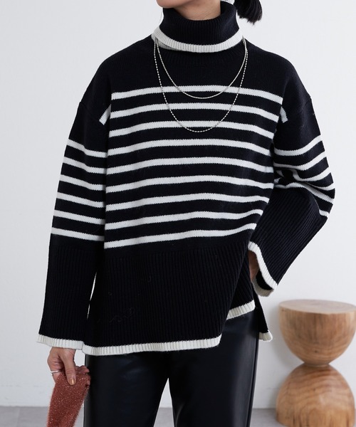 SHENERY（シーナリー）の「タートルネックボーダーニット（ニット/セーター・レディース・ブラック/オフホワイト・FREE）」の12枚目の写真