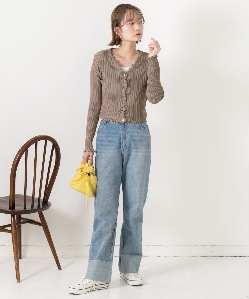 ad thie(アドティエ)の「フリルメロー コンパクトリブカーディガン(カーディガン/ボレロ・レディース・ライトグリーン/ピンク/モカ/ラベンダー/イエロー/ブラック・FREE)」の10枚目の写真