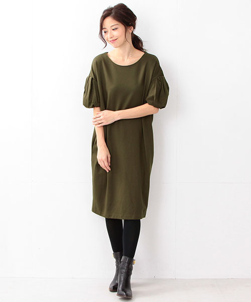 Demi-Luxe BEAMS(デミルクス ビームス)の「Demi-Luxe BEAMS / バルーンスリーブ ポンチワンピース(ワンピース・レディース・ブラック/グリーン系その他・ONE SIZE)」の13枚目の写真