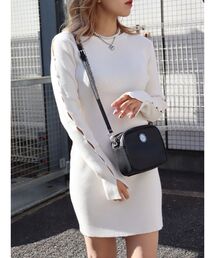 アームカッティングニットミニワンピース