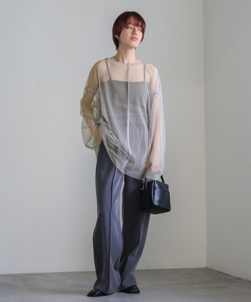 select MOCA(セレクトモカ)の「チュールシア―トップス(Tシャツ/カットソー・レディース・グリーン/ライトグレー/ブラック・FREE)」の10枚目の写真