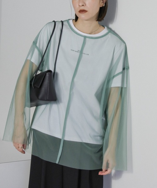 select MOCA(セレクトモカ)の「チュールシア―トップス(Tシャツ/カットソー・レディース・グリーン/ライトグレー/ブラック・FREE)」の21枚目の写真