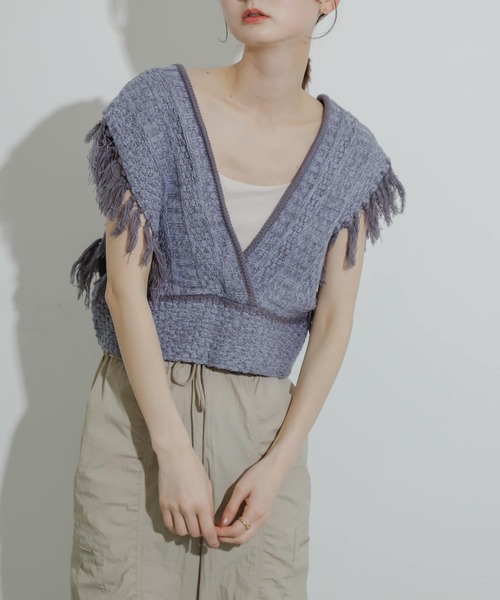 SENSE OF PLACE by URBAN RESEARCH(センスオブプレイスバイアーバンリサーチ)の「フリンジニットベスト(ベスト・レディース・グレー系その他/アイボリー/ブルー系その他・ONE)」の3枚目の写真