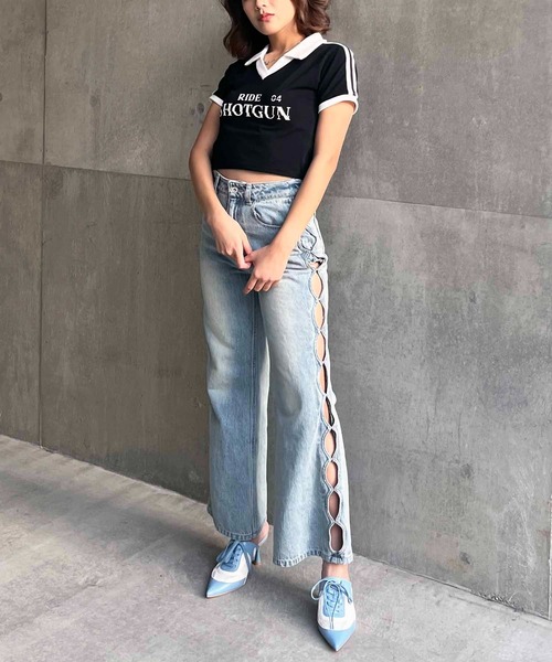 SPIRALGIRL（スパイラルガール）の「ユニフォームちびTシャツ（Tシャツ/カットソー・レディース・ネイビー/ホワイト/ブラック・FREE）」の21枚目の写真