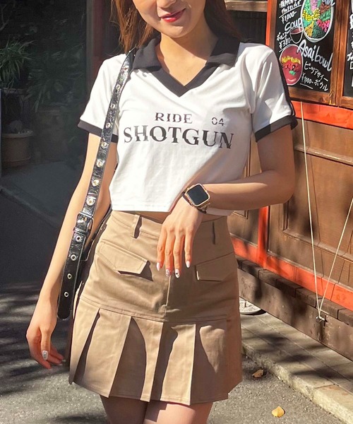 SPIRALGIRL（スパイラルガール）の「ユニフォームちびTシャツ（Tシャツ/カットソー・レディース・ネイビー/ホワイト/ブラック・FREE）」の18枚目の写真