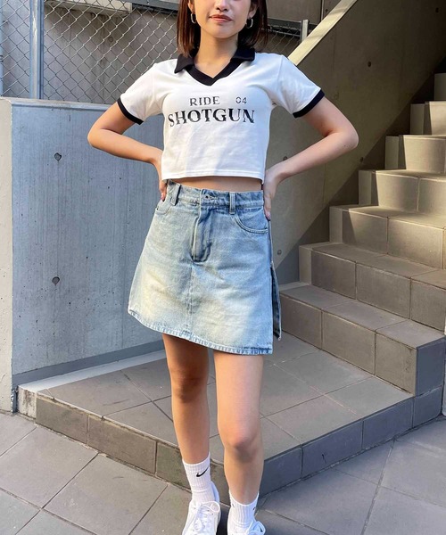 SPIRALGIRL（スパイラルガール）の「ユニフォームちびTシャツ（Tシャツ/カットソー・レディース・ネイビー/ホワイト/ブラック・FREE）」の14枚目の写真