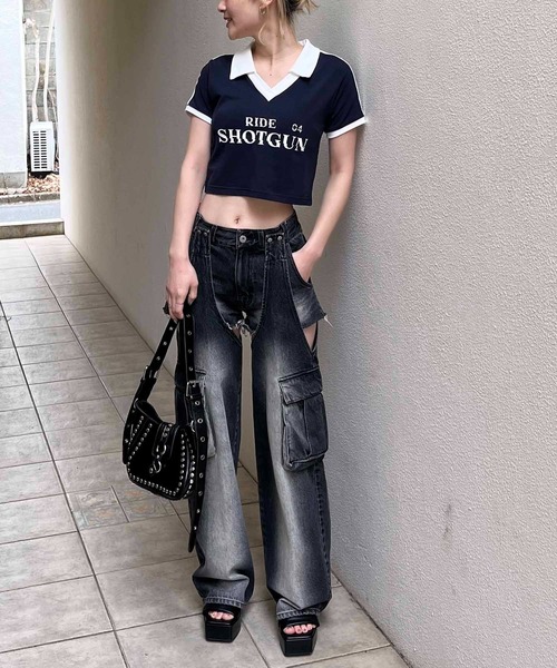 SPIRALGIRL（スパイラルガール）の「ユニフォームちびTシャツ（Tシャツ/カットソー・レディース・ネイビー/ホワイト/ブラック・FREE）」の12枚目の写真