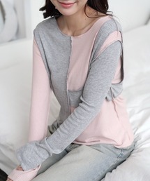 [UNE ORIGINAL] バイカラー異素材アンバランスTシャツカットソー