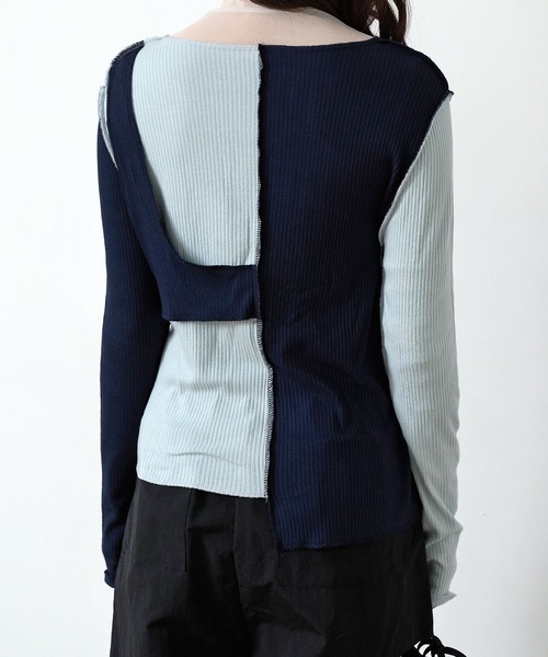 UNE MANSION（ユヌマンション）の「[UNE ORIGINAL] バイカラー異素材アンバランスTシャツカットソー（Tシャツ/カットソー・レディース・チャコール/スカイブルー系/グレー/ピンク/カーキ/ベージュ/ブラック・FREE）」の8枚目の写真