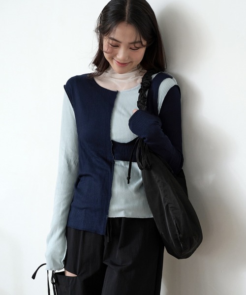 UNE MANSION（ユヌマンション）の「[UNE ORIGINAL] バイカラー異素材アンバランスTシャツカットソー（Tシャツ/カットソー・レディース・チャコール/スカイブルー系/グレー/ピンク/カーキ/ベージュ/ブラック・FREE）」の13枚目の写真